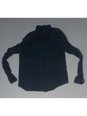 Perry Ellis 100% Linen Long Sleeve Button Up Shirt Mens Size Large Dark Blue...